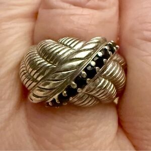 Judith Ripka Sterling Silver Sapphire Crossover Cable Ring Size 6.5